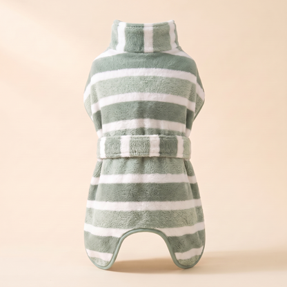 Striped Microfiber Dog Bathrobe - green