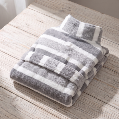 Striped Microfiber Dog Bathrobe, styled in a home setting