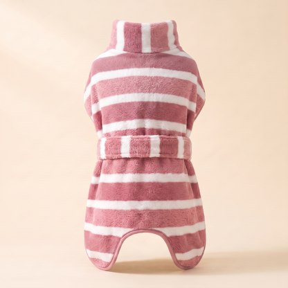Striped Microfiber Dog Bathrobe - pink