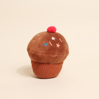 Squeaky Cupcake Plush Dog Toys in brown