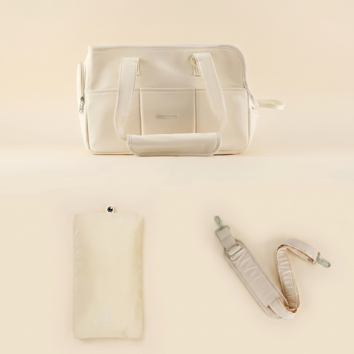Structured Canvas Dog Carrier Handbag - Beige Bag + Strap + Pillow set