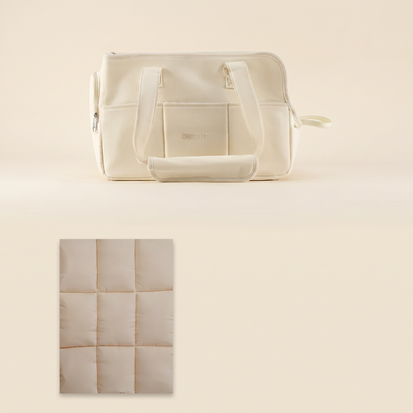 Structured Canvas Dog Carrier Handbag - Beige Bag + Mat set
