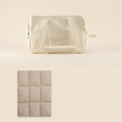 Structured Canvas Dog Carrier Handbag - Beige Bag + Mat set