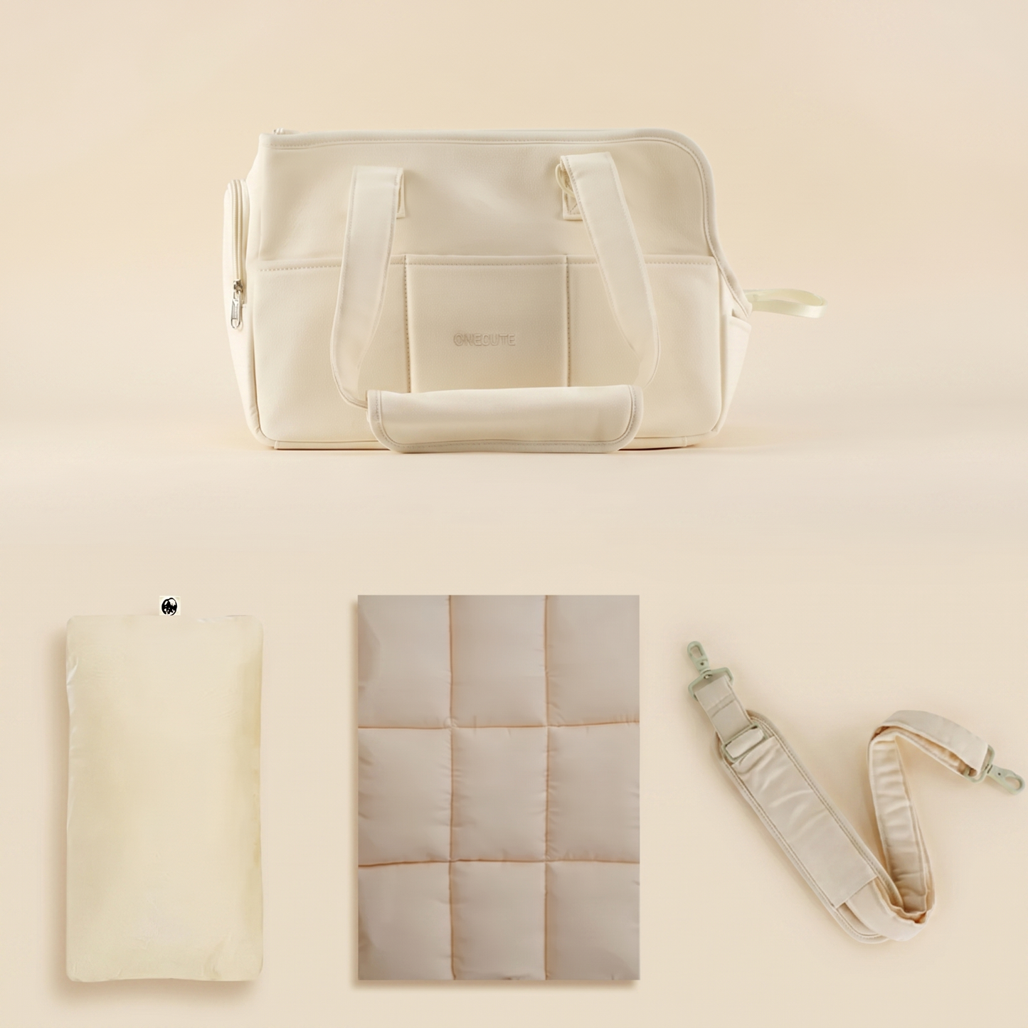 Structured Canvas Dog Carrier Handbag - Beige Full Set