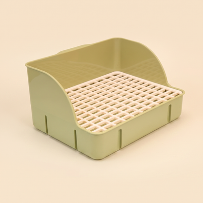 Corner Litter Tray for Rabbits and Small Pets in green, high-back square tray