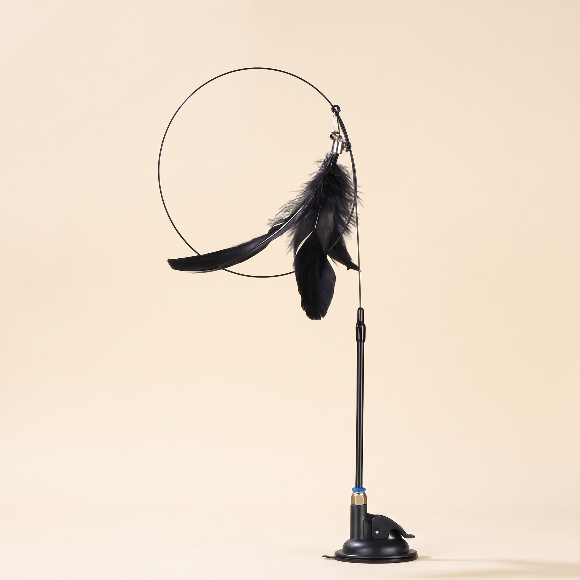 Suction Cup Feather Teaser Wand for Cats in black