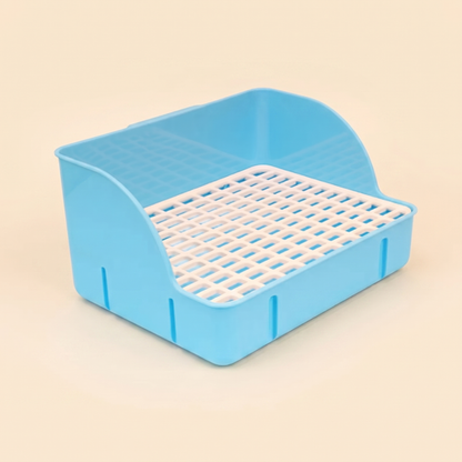 Corner Litter Tray for Rabbits and Small Pets in blue, high-back square tray