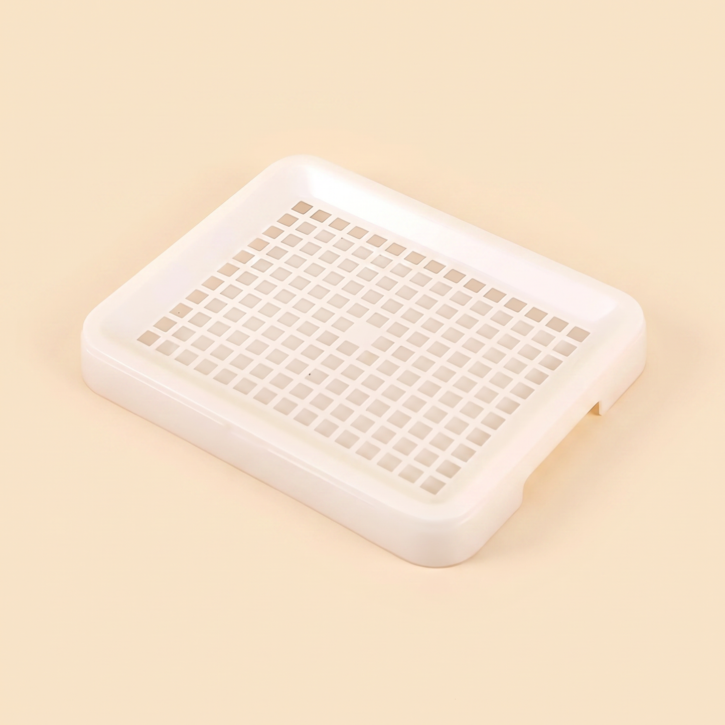 Corner Litter Tray for Rabbits and Small Pets in white, flat mesh tray