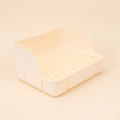 Corner Litter Tray for Rabbits and Small Pets in beige, high-back square tray