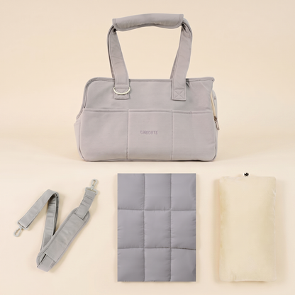 Structured Canvas Dog Carrier Handbag - Gray Full Set