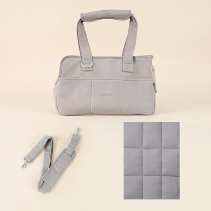 Structured Canvas Dog Carrier Handbag - Gray Bag + Strap + Mat set