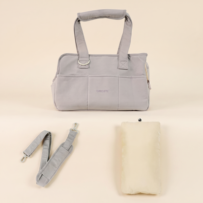 Structured Canvas Dog Carrier Handbag - Gray Bag + Strap + Pillow set
