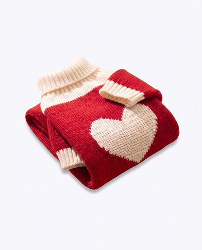 Red Heart Knitted Festive Pet Sweater, XS to 3XL, styled in a home setting