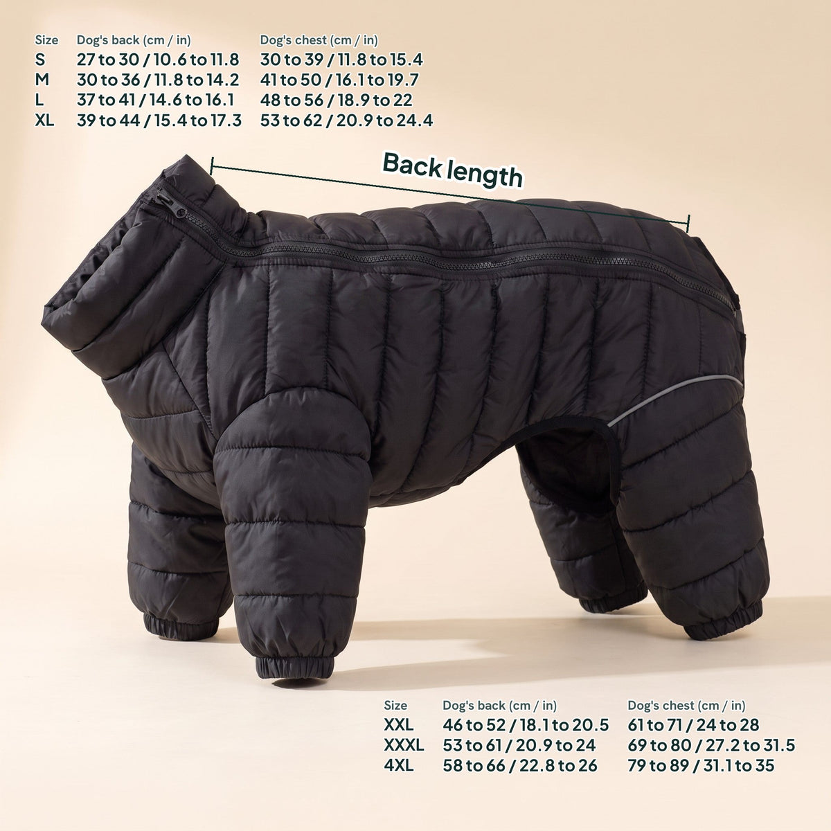 Winter Dog Snowsuit, dimensions