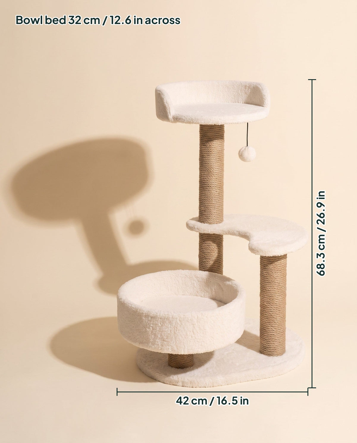 Sisal Cat Tree with Bowl Bed, dimensions
