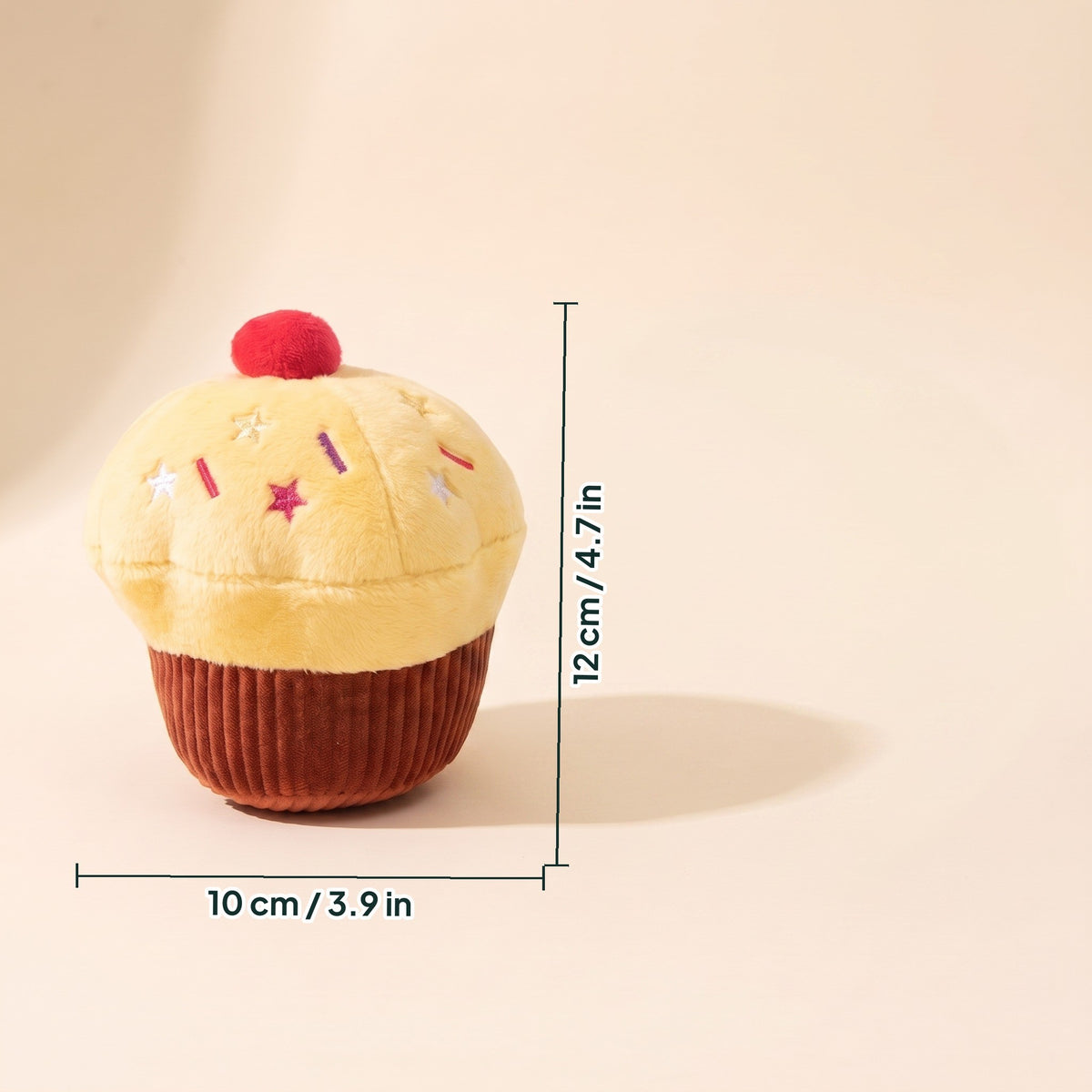 Squeaky Cupcake Plush Dog Toys, dimensions