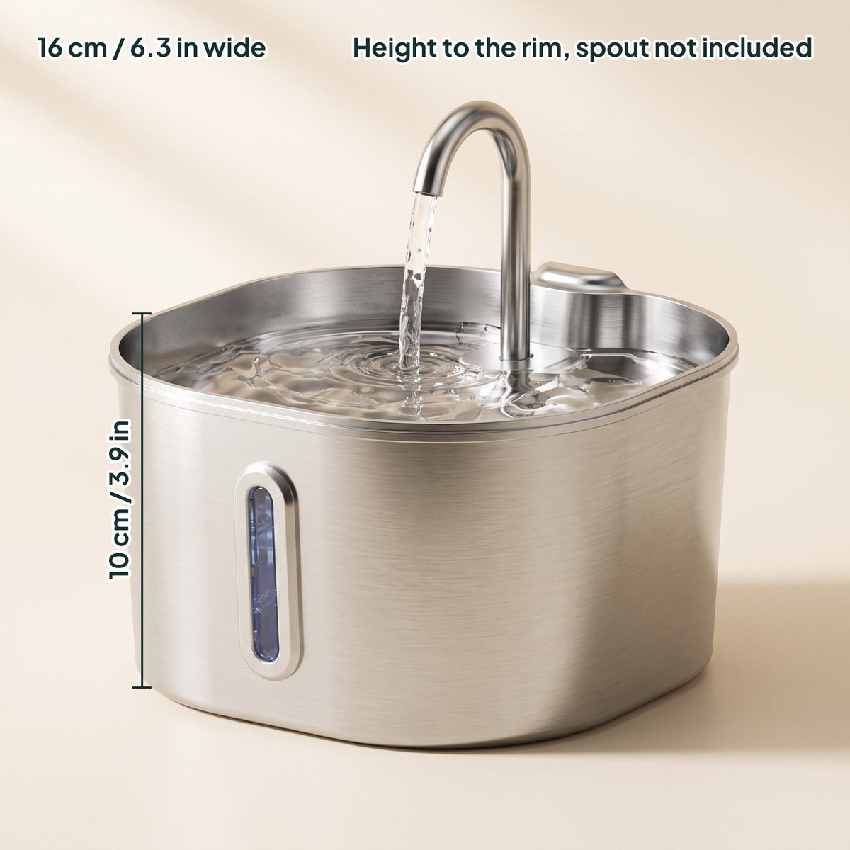 Stainless Steel Cat Water Fountain, 2.2L, dimensions