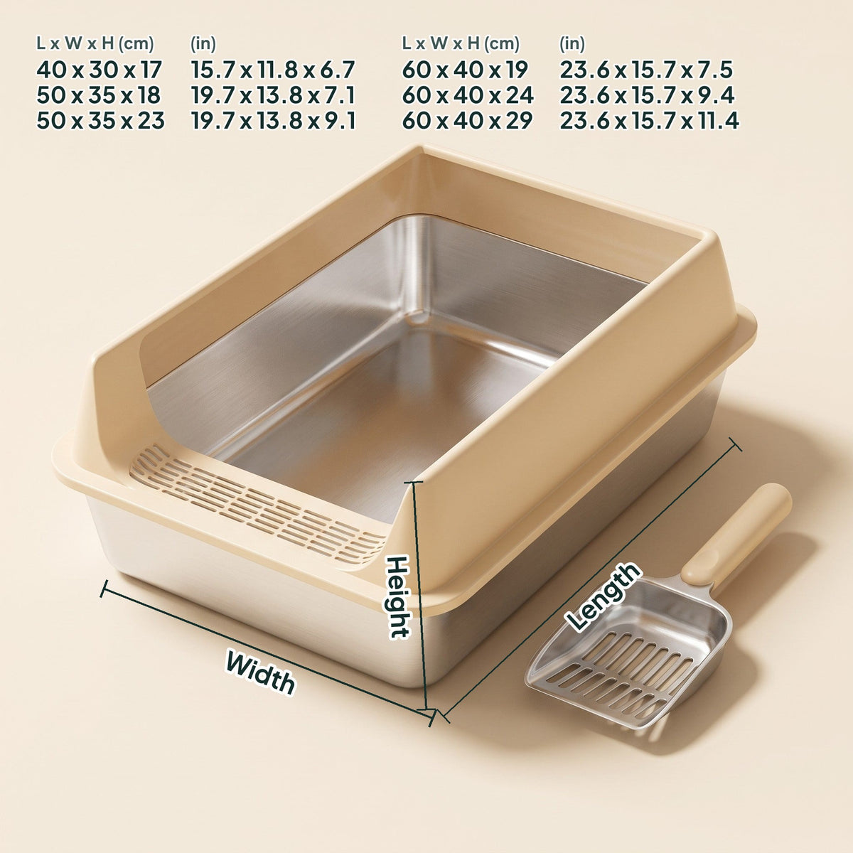 Stainless Steel Litter Box, dimensions