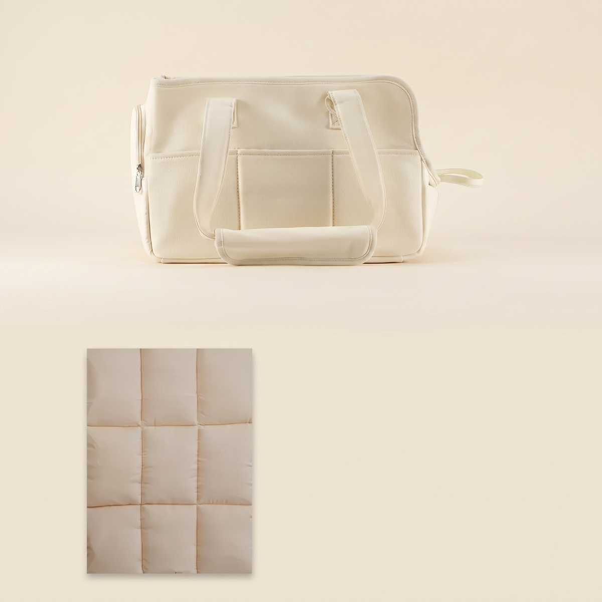 Structured Canvas Dog Carrier Handbag - Beige Bag + Mat set