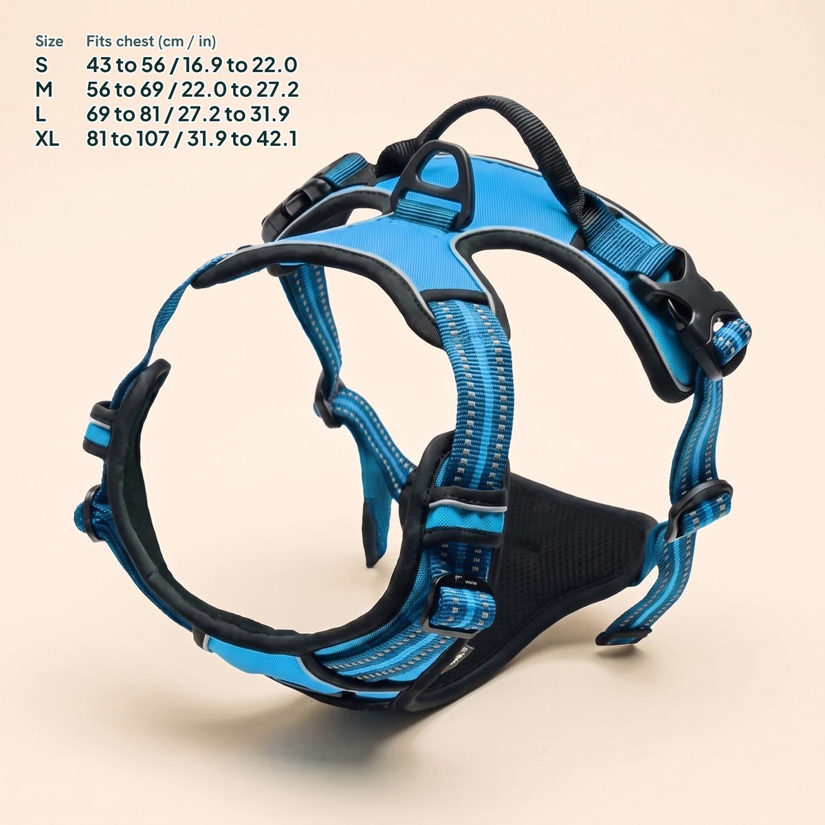 Reflective No-Pull Dog Harness, dimensions