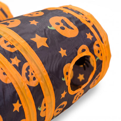 Three-Way Cat Play Tunnel, Pumpkin Print, close-up detail