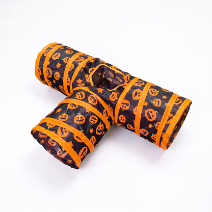 Three-Way Cat Play Tunnel, Pumpkin Print - straight