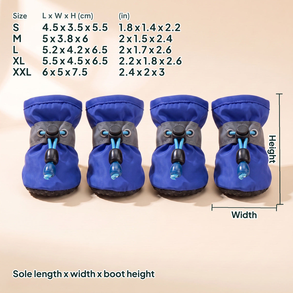 Anti-Slip Dog Boots, Set of 4, dimensions