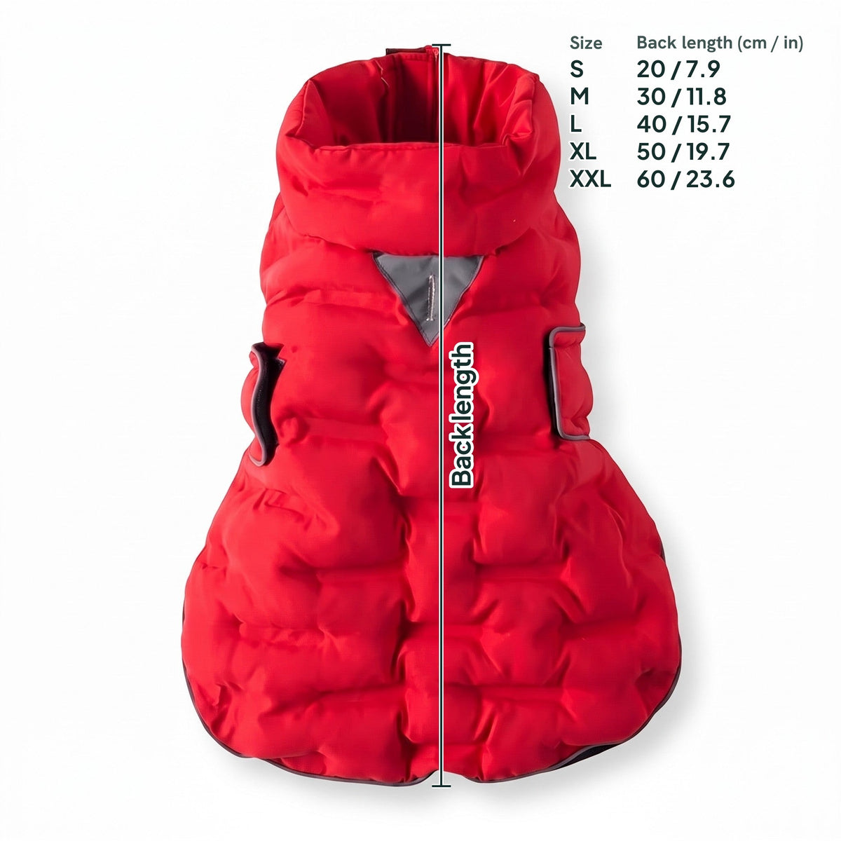 Windproof Padded Dog Coat, dimensions