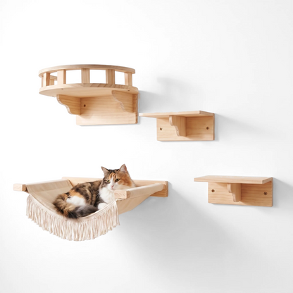 Wooden Cat Wall Shelves and Hammock